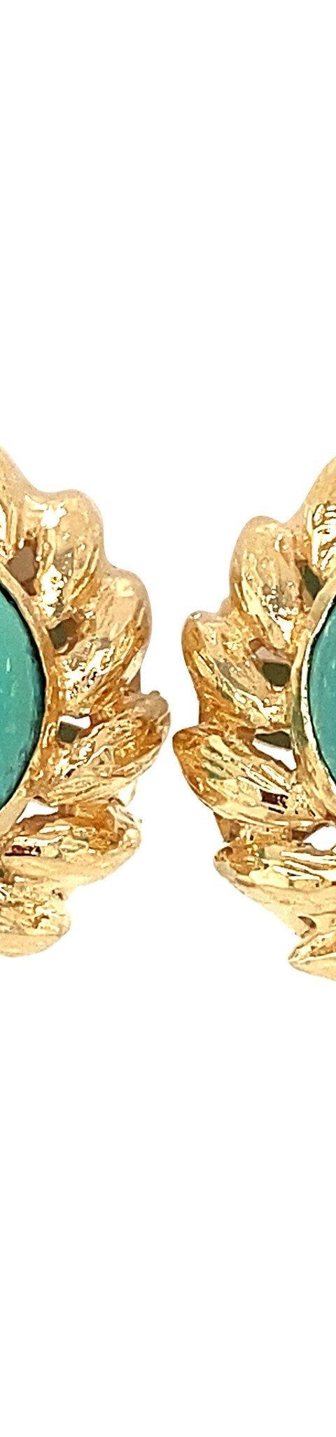 Vintage 14K Gold Clip Earrings with Turquoise